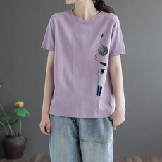여성용 MA 캐주얼 프린팅 미시 반팔 티셔츠