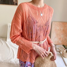 아모르데이 여성용 멜로 비라운드 시스루 루즈핏 커버업 니트, 피치