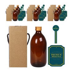 병도매닷컴 갈색커피 병 500ml + 금속골드캡 + 병라벨 로얄밀크티그린 + 캡라벨 로얄밀크티그린봉인 + 박스, 10세트