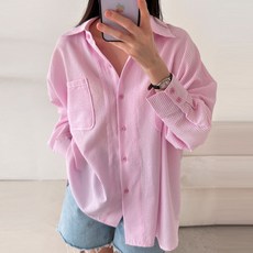 보리맘 시어커서 오버핏 스트라이프 셔츠 임부복
