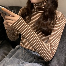 아티렐 하이넥 스트라이프 긴팔 셔츠