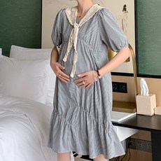 펀칭 레이스 머플러 스타일 임산부 반소매 원피스