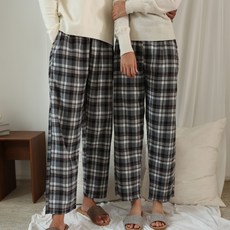 테라우드 커플용 도톰 면 기모 체크 파자마 바지 C타입