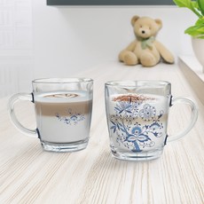 마쯔오카 쯔비벨무스터 글라스 머그컵 중형 350ml x 2종 세트, 블루문양, 1세트