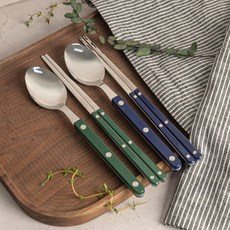 티니블랑 레브 2인 수저세트, 그린, 네이비, 디너스푼 2p + 젓가락 2p, 1세트 그린, 네이비, 1세트