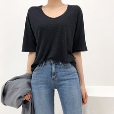 여성용 고퀄 바이오워싱 린넨 반팔 티셔츠