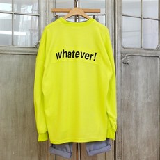 이힝 여성용 네온피버 레터링 패치 트임 긴팔 롱 티셔츠