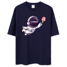 벤힛 남녀공용 V크림우주인 오버핏 반팔 티셔츠