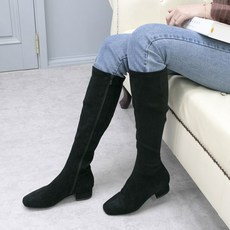 벨라노이 사각코 스웨이드 낮은 기본형 낮은 굽 여성 롱 부츠 3.5cm