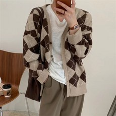 아이엠몽 여성용 아가다 컬러 아가일 니트 가디건