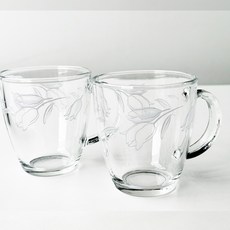 바칠레 러블리 플라워 글라스 머그컵 360ml, 투명, 2개 투명, 2개