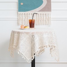 제이에스맘 레이스 테이블 협탁 미니 식탁보, 베이지, 60 x 60 cm