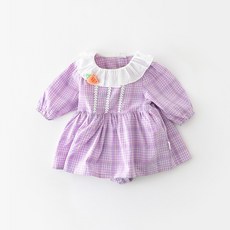 스타도어 여아용 미니당근 프릴카라 체크 원피스 수트