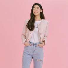 미쏘 여성용 라운드넥 트위드 숏 자켓