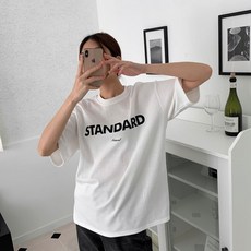 여성용 마리의제안 스탠다드 로고 오버핏 반팔 티셔츠