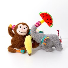 기그위 강아지 플러쉬프렌즈 애착인형 바스락 장난감 바나나원숭이 + 수박코끼리 세트, 혼합색상, 1세트