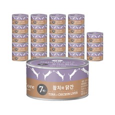 네츄럴코어 고양이 7세 간식 캔 95g, 참치와 닭간, 24개