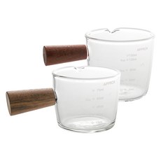 BELLE 木柄咖啡量杯, 帶刻度玻璃量杯, 透明+木頭色, 1組