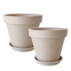 Moriann 德國陶土花盆 附盆栽底座 Set 2, 15號 16x14 公分 奶白色, 16*14cm, 2個
