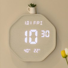 플라이토 우드 루나 헥사곤 온습도 LED 벽시계 29.5cm, 크림