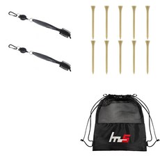 NAYA STYLE 高爾夫球桿頭清潔劑灰色 2p + Wood Golf Long Long Tee 10p + 袋套組 GFYP-10-3 + 182-4PU, 灰色（清潔劑）、木材（茶）, 1套