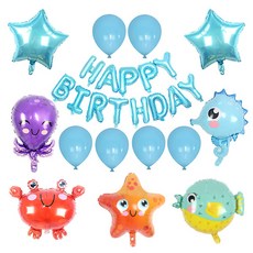 마켓감성 오션월드 생일풍선세트, 1세트, 타입2