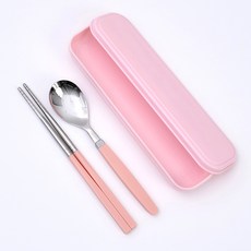 라온누리 아동 파스텔 케이스 휴대용 도시락 수저세트, 분홍(케이스), 분홍(숟가락, 젓가락), 케이스 + 숟가락 + 젓가락, 1세트