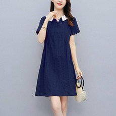 마더브띠 여성용 편안한 일자라인 카라 캐주얼 원피스