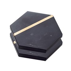 마켓피오 고급 대리석 골드라인 티코스터 2p, 육각 블랙
