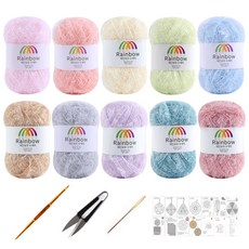 Mamaknit Rainbow 菜瓜布線10捲DIY組，聚酯纖維菜瓜布線，含鉤針+縫針+滑針+14圖款, C款, 1組