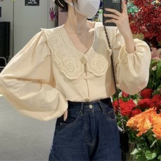 MA 빅 레이스 카라 블라우스