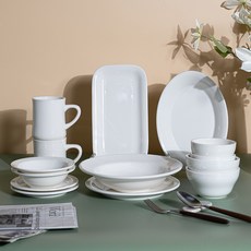 시라쿠스 뉴욕 2인 한식기 세트 14p, 화이트, 공기 2p + 대접 2p + 찬기 15cm 2p + 접시 16cm 2p + 접시 23cm + 파스타볼 + 타원볼 + 직사각접시 + 오목머그 400ml x 2p, 1세트