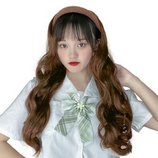 하이유니 웨이브 펌 헤어밴드 가발 65cm, 브라운(헤어밴드), 라이트브라운(가발), 1개 - 가발머리띠