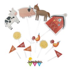 SUPER PARTY 派對城 蛋糕裝飾套裝，農場動物主題, 12入, 動物農場