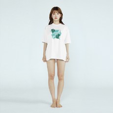 솔레일 여성용 하와이안 데이 루즈핏 래쉬가드 반팔 상의