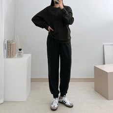 리버블루 여성용 스탠다드핏 빅사이즈 맨투맨 + 조거 트레이닝 팬츠 세트