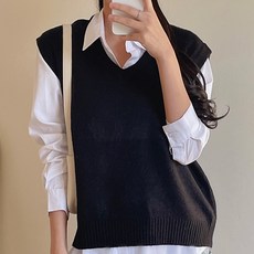 라미르 여성용 루즈핏 포근 브이넥 니트 레이어드 조끼 베스트