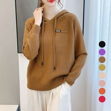 엘쏘 여성용 심플 무지 데일리 긴팔 후드 니트 티셔츠