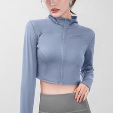marketpia 女款瑜珈露臍長袖拉鍊