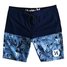 Hurley 男款沙灘褲 成人, 5%氨綸+95%聚酯纖維, 藏藍樹葉, 36碼