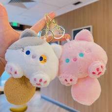 아이끌레 플러시 고양이 인형 키링 2종 세트, 그레이, 핑크, 1세트, 14cm 그레이, 핑크, 1세트, 14cm