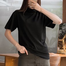 빼빼 여성용 무지 반팔 폴라 기본핏 티셔츠