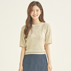 로엠 여성용 반팔 케이블 스웨터
