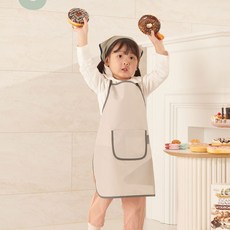 Bebesuette 兒童防水圍裙+頭巾套組, 淺米色