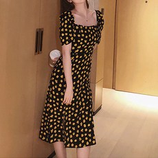 여성용 블랙101 골딘 플라워 트임 미디 원피스 A235WF01116