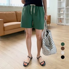 바블링브룩 여성용 베이직 린넨 라이크 밴딩 4부 팬츠
