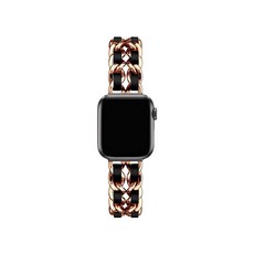  4YOU 애플워치 레더 체인 메탈 브레이슬릿 스트랩 38 / 40 / 41mm, 로즈골드 + 블랙 