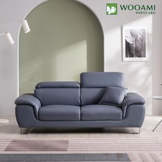 우아미가구스토어 레브 무빙헤드레스트 가죽 3인용 소파 방문설치, 블루