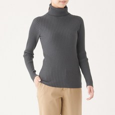 무인양품 여성용 와이드 리브 터틀넥 스웨터
