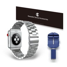 DC NET WORK Apple Watch 3/4/5/6/7/SE 42 44 45 49mm 金屬錶帶+調整工具組, 銀色（錶帶），藍色（工具）, 單品